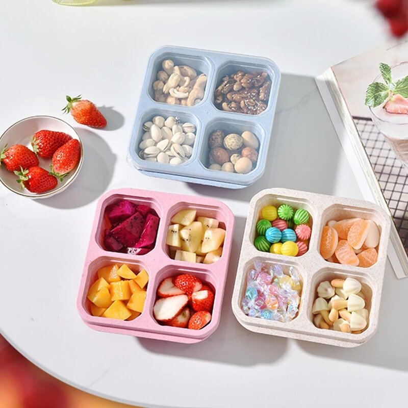 4 Grid Snack Containers Reusable Meal Prep Lunch Containers Portable for Kids and Adults Home Snack Storage Bottles Kitchen Tool