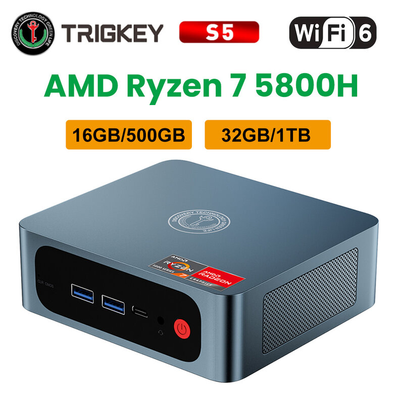 Trigkey S5 Mini Pc Amd Ryzen 5 5800H Ddr4 16Gb Ssd 500Gb Ondersteuning Wifi6 Bt5.2 4K Dual Hd 1000M Desktop