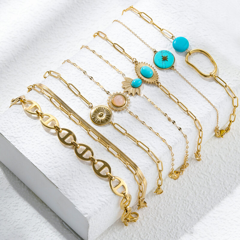 VG 6 YM Minimalist Chain 2022 Stainless Steel Bracelet Statement 18 K Real Gold Plated Girls Turquoise Bracelet Jewelry Gifts