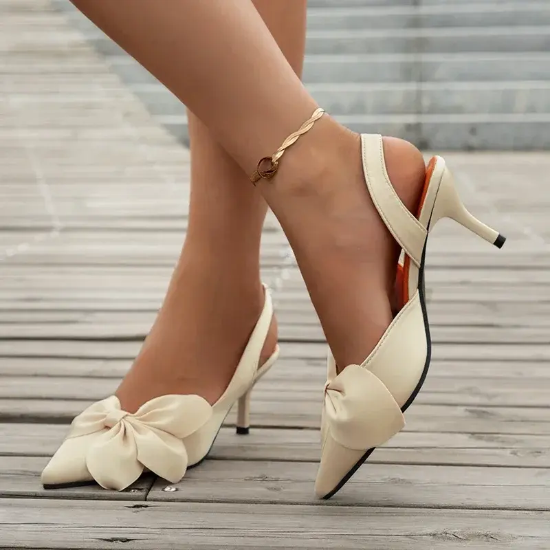Women Sandals 2024 New Summer Luxury Brand High Heels Sandals Sexy Pointed Toe Slip on Bow Casual Shoes Office Women Sandals