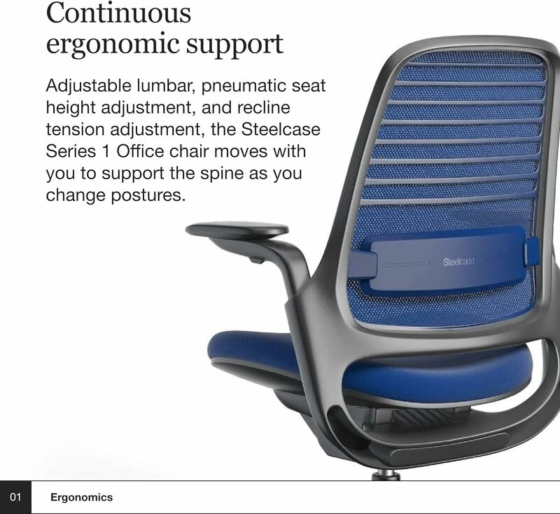 Cadeira de escritório com rodas, tapete com controle de ativação de peso, apoio traseiro e apoio do braço, fácil de montar, azul royal