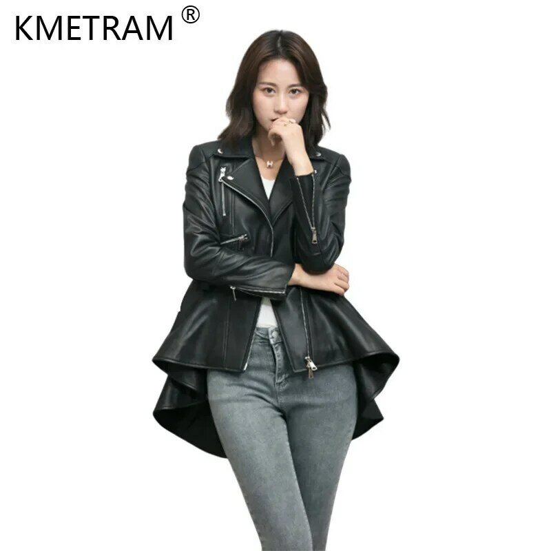 여성용 진짜 가죽 재킷, 진짜 양가죽 재킷, 여성용 가죽 코트, 긴 뒷면 밑단, 여성 2024, 한국 패션