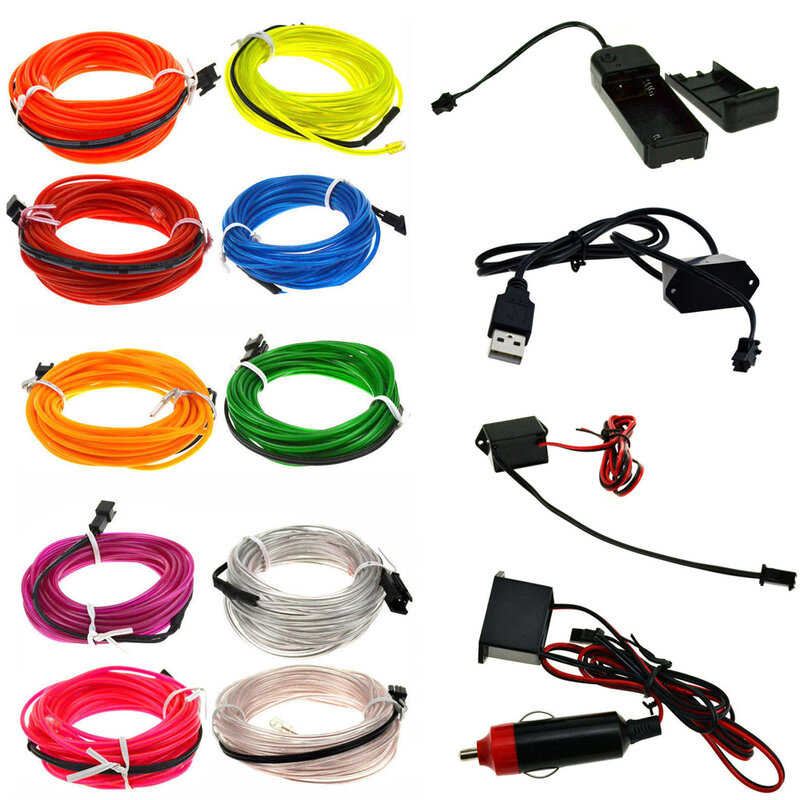 EL Wire 5m 4m 3m 2m 1m LED Strip Flexible Neon 5V 3V 12V Waterproof Rope For DIY Car Party Room Clothing Home Decoration