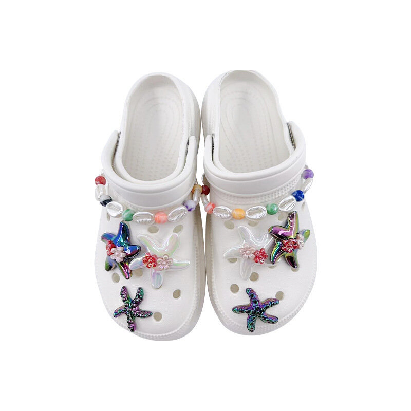 Aksesori DIY untuk lubang sepatu gaya Hawai sandal lepas pasang bintang laut dekorasi kerang rantai sepatu gesper untuk anak perempuan sepatu wanita