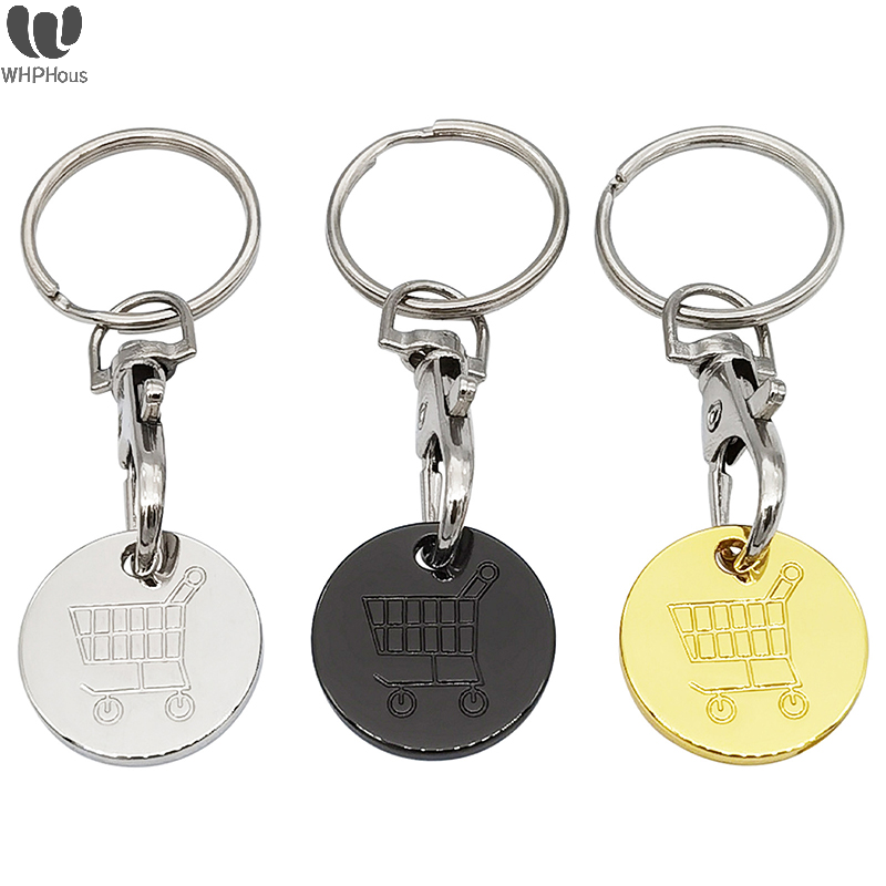 Shopping Trolley Key Ring Token Chip With Carabiner Hook Alloy Portable Charm Bag Phone Pendant Supermarket Keychains