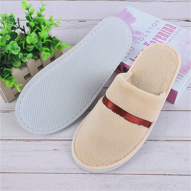 Winter Solid Color Velvet Warm Home Leisure Non-Slip Hotel Disposable Wool Slippers