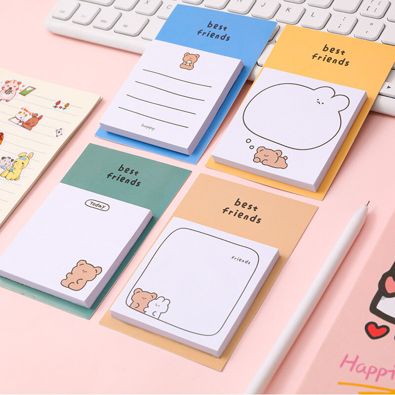 Cute Kawaii Bear Sticky Notes, Diário, Memo Pads, Post Notepads, De volta às aulas, Girl Papelaria, Office Supply Planner, 30 Folhas