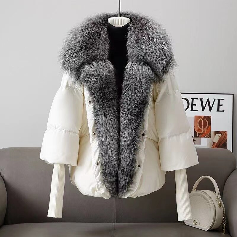 Jaket bulu angsa wanita, mantel hangat paling populer musim dingin 2023, jaket bulu angsa asli, jaket kulit versi Korea