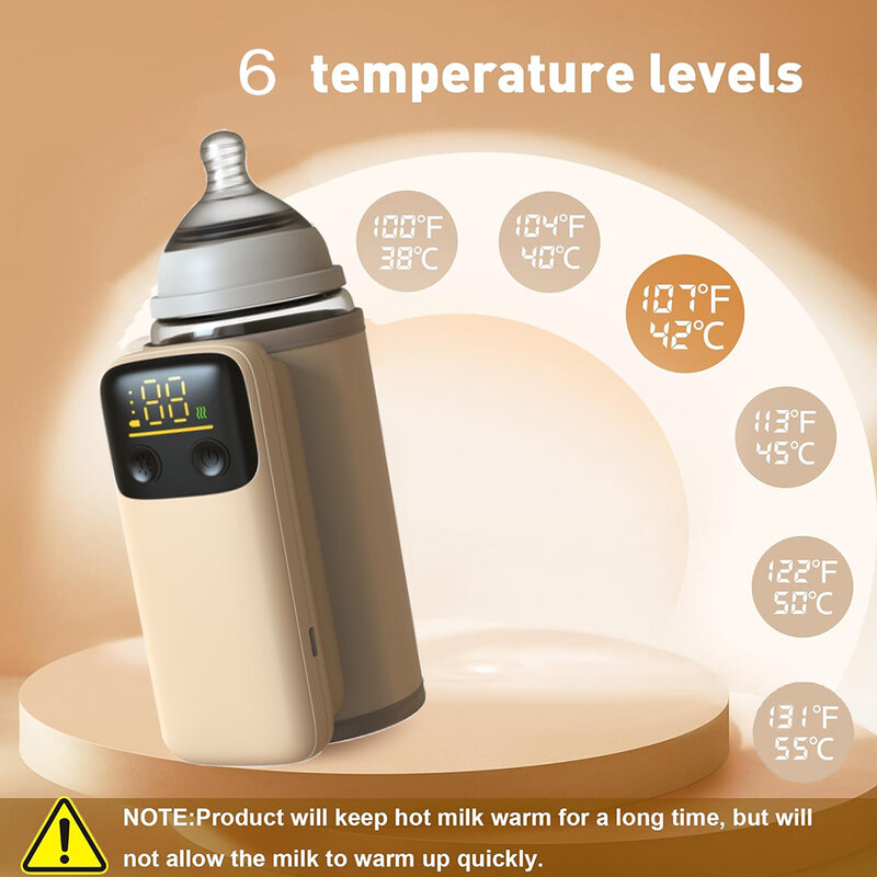 زجاجة تدفئة محمولة قابلة لإعادة الشحن ، شحن سريع ، جهاز تدفئة الحليب اللاسلكي ، التحكم في درجة الحرارة للسفر ، التخييم ، المنزل