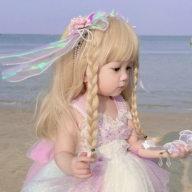 Детский парик, длинные прямые волосы для девочек, милые воздушные челки, модный дизайн маленькой принцессы