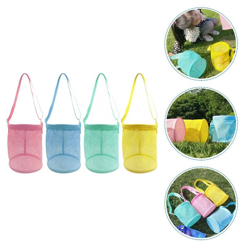 4 Stück Handtaschen Rucksack Shell sammeln drei dimensionale Strand Mesh tragbare Toiletten artikel Kinder