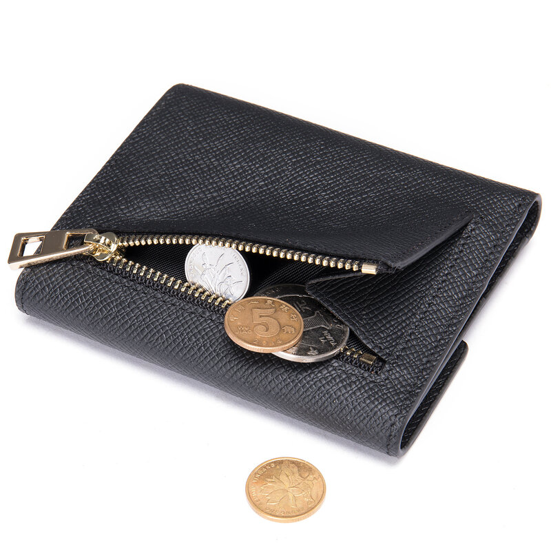 Dompet pendek kulit asli wanita dompet amplop kulit Saffiano dompet wanita lipat tiga tempat kartu saku koin