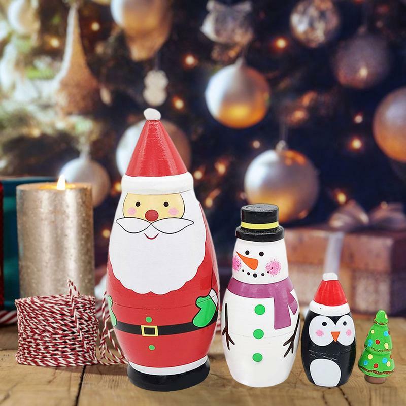크리스마스 러시아 나무 둥지 인형, 러시아 쌓기 인형, 어린이 수제 장난감