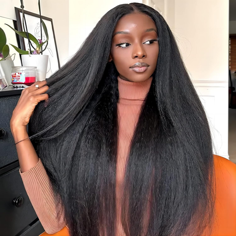 Wear and Go Glueless Wigs Human Hair Pre Plucked Kinky Straight Lace Closure Wigs Human Hair Yaki Straight Wigs Human Hair