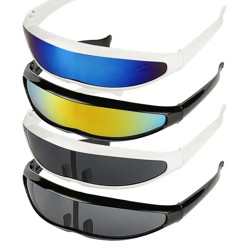 Personalità lenti a specchio visiera occhiali da sole occhiali da vista Laser occhiali da vista futuristici stretti UV400 occhiali da sole da ciclismo da corsa