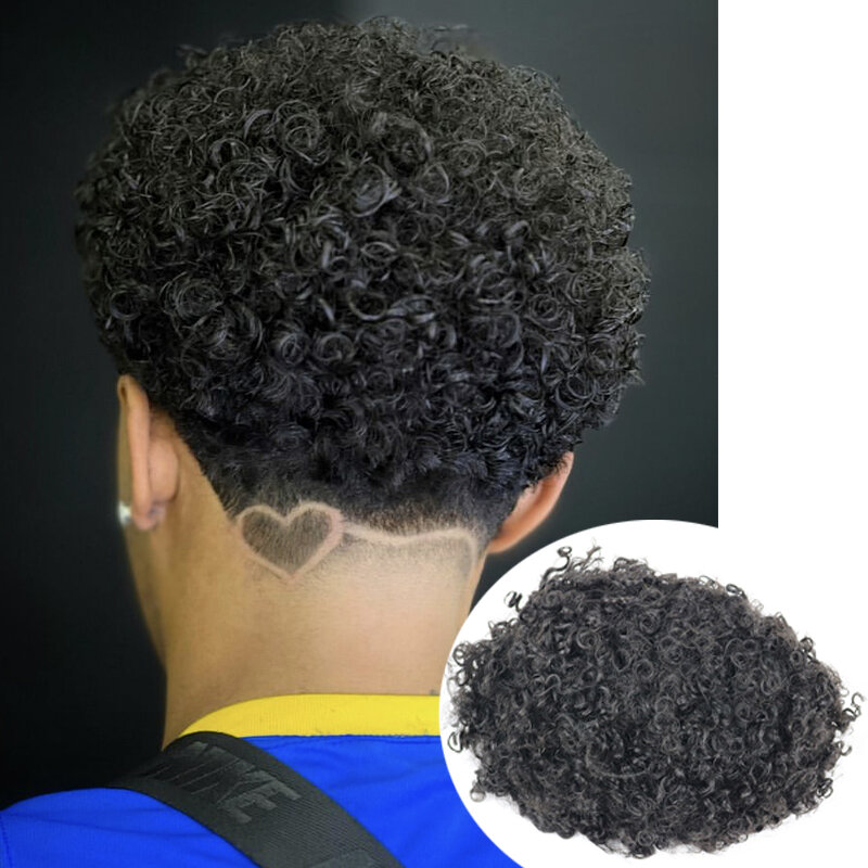 Top 15mm Curly Men Toupee Durable Thin Skin Full Pu Base Male Human Hair Prosthesis System Natural Hairline For Black Men