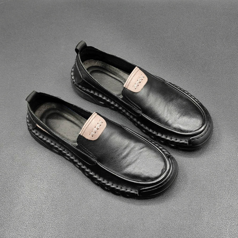 Chaussures haricot en cuir véritable pour hommes, chaussures paresseuses, chaussures décontractées faites à la main polyvalentes, une étape, mode