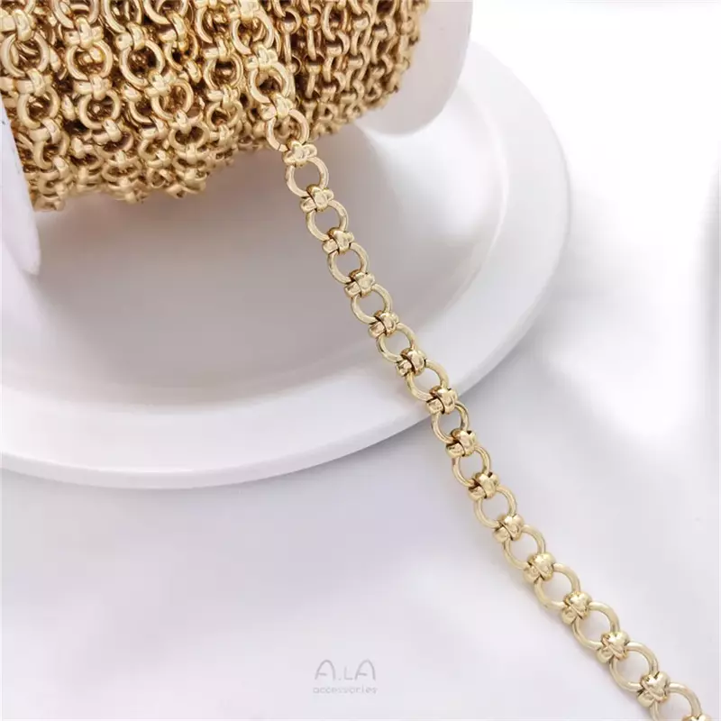 Ręcznie robiony łańcuszek 14K złoto owinięty owalny łańcuszek z długim O luźnym łańcuszku DIY bransoletka naszyjnik biżuteria akcesoria