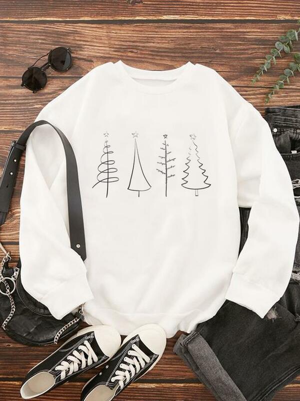 Lovely Tree Style Cute Christmas New Year Holiday Fashion Print Lady Pullovers For Women Casual Clothing Graphic Sweatshirts