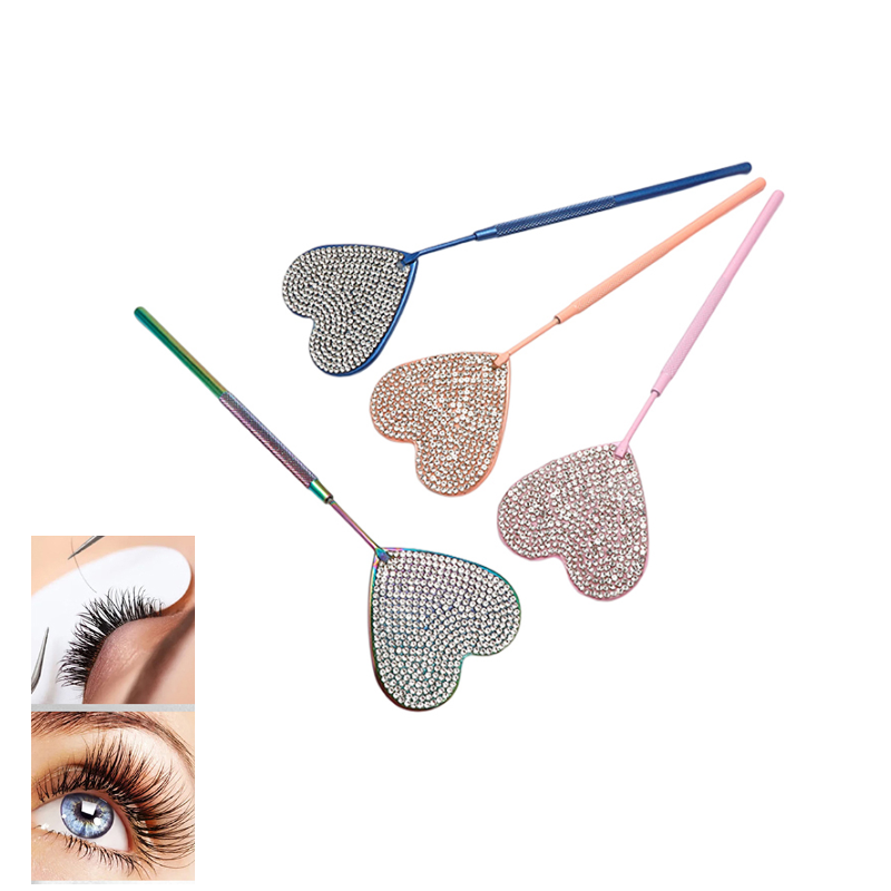Jantung berlian imitasi bulu mata cermin inspeksi halus anti-kabut cek cermin untuk wanita ekstensi bulu mata alat rias