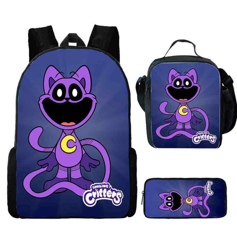 3 pcs set Smiling Anime Critters School Backpack with Lunch Bags ,Pencil Bags ,Cartoon School Bags for Boys Girls Best Gift for
