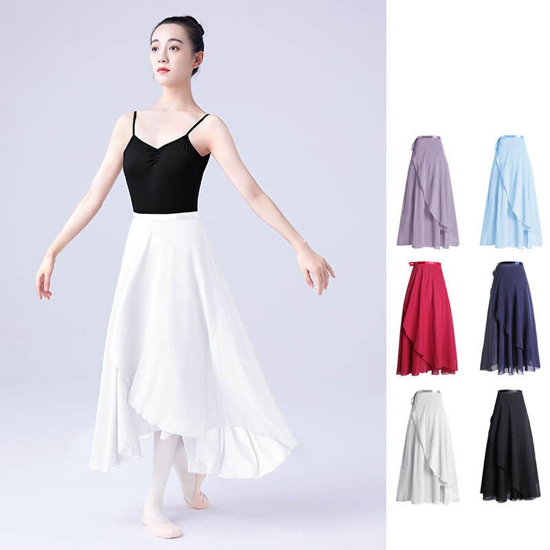Женская длинная балетная юбка, шифоновая танцевальная юбка, длинное балетное платье-пачка, танцевальные костюмы, платье на завязках