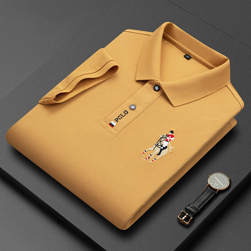 เสื้อโปโลปักแบรนด์ใหม่สำหรับผู้ชาย M-4xl 2024เสื้อโปโลแขนสั้นระบายอากาศได้ดีเสื้อลำลองธุรกิจ