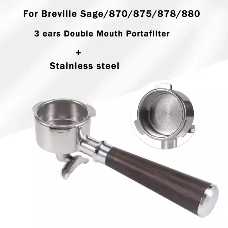 Portafiltro de café de acero inoxidable de 54MM, herramienta de filtro de mango de café sin fondo/doble Caño para Breville Sage 870/875/878/880