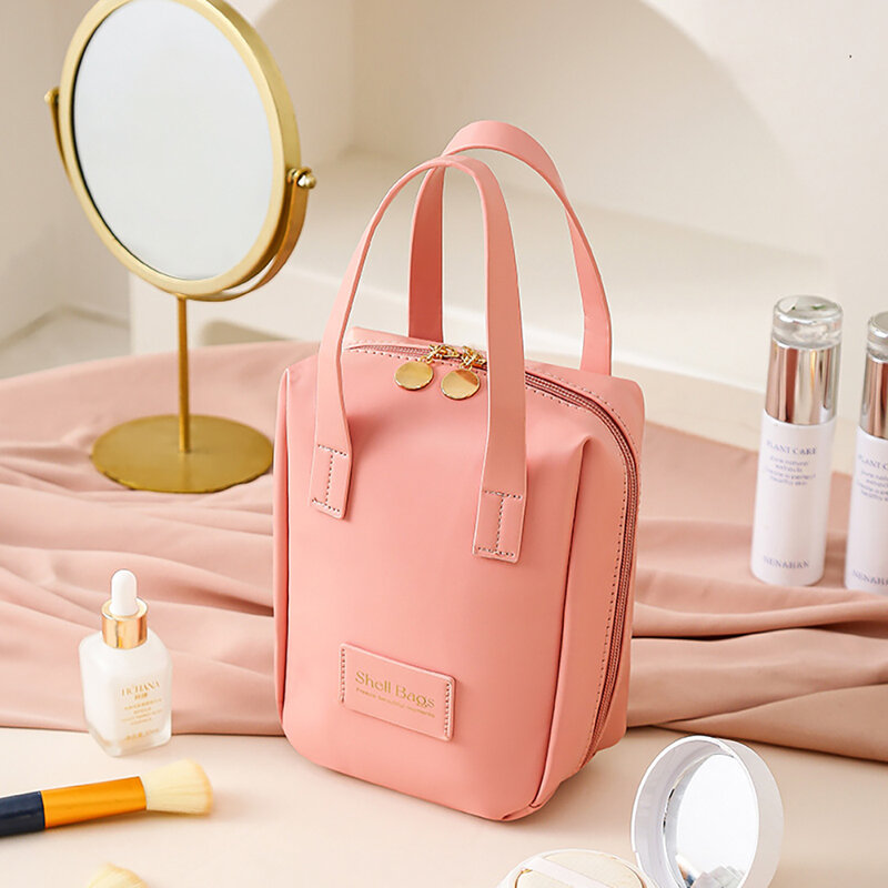 Portable Pu Handle Makeup Bag Women Toiletry Bag Handbag Girls Make Up Organizer Case Waterproof Wash Kit Travel Cosmetic Pouch