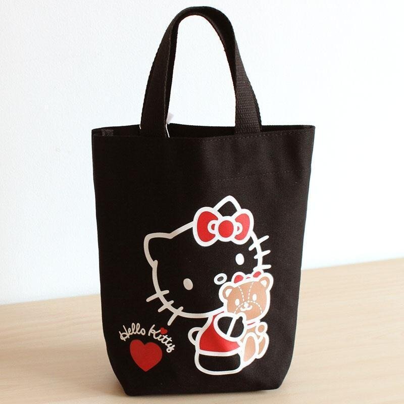 ใหม่ล่าสุดกระเป๋าถือผ้าใบลายน่ารัก Sanrio Hello Kitty กระเป๋าใส่ถ้วยน้ำกระเป๋าใส่ข้าวกลางวันน่ารัก Kuromi Cinnamoroll storagebag แบบพกพา