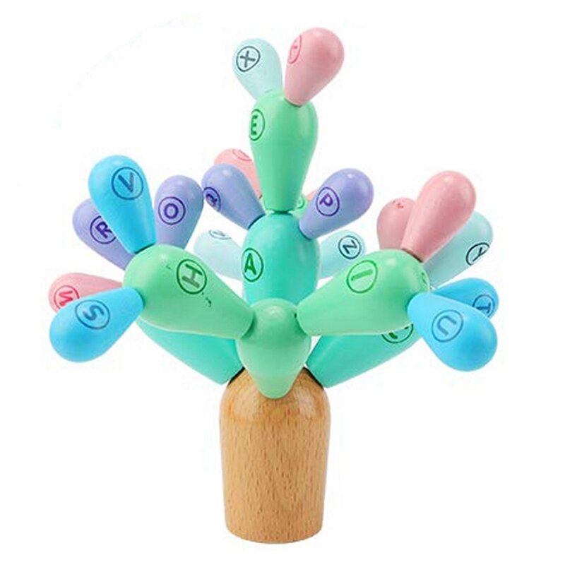 Juguete de Cactus de madera para niños, juguete de construcción de bloques de Cactus de madera, juego de habilidades para niños y niñas