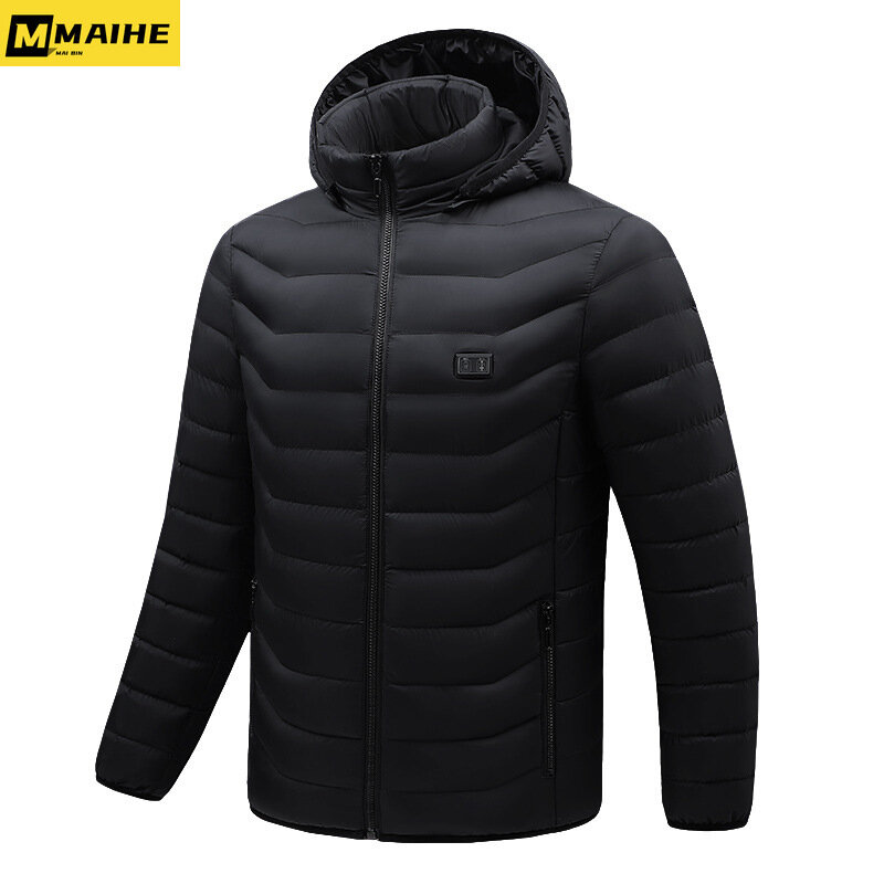 Jaket musim dingin pria Zone 15, pemanas cerdas pria, jaket musim dingin, termostat USB, warna Solid, mantel bertudung, pakaian pemanas, parka termal tahan air-20 ℃