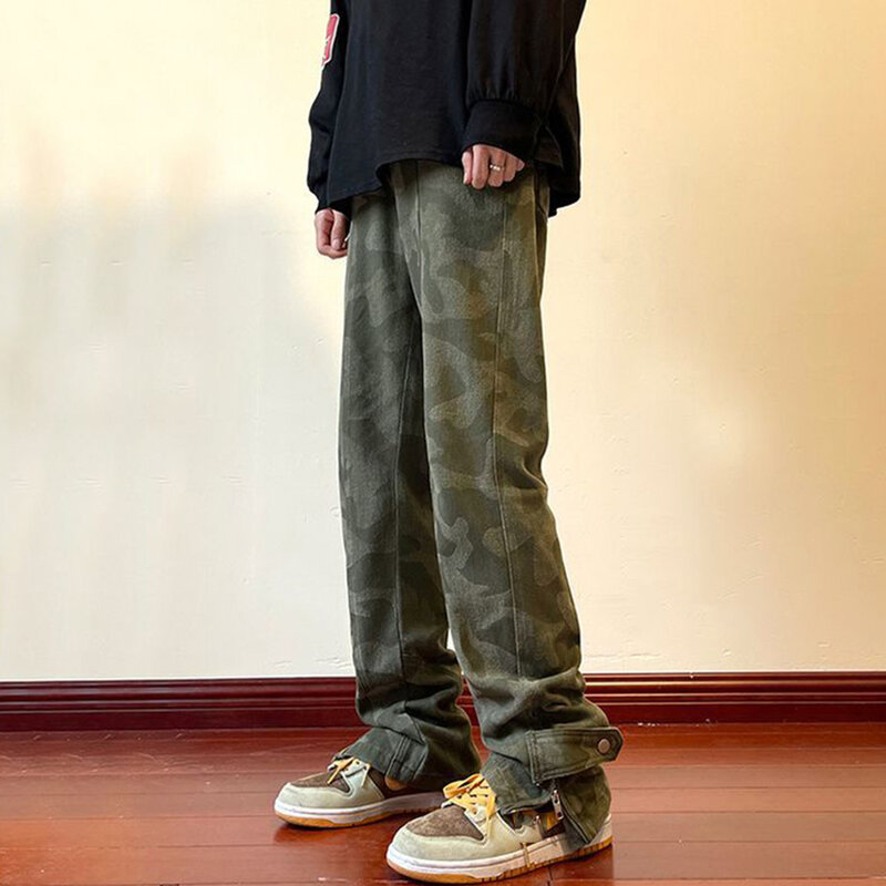 2023 nova primavera e outono rua japonesa calças de perna larga masculinas tamanho grande tendência ins solto em linha reta calças casuais de nove pontos