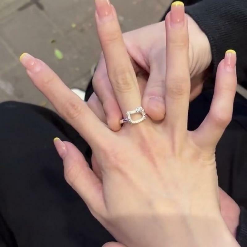 Sanrios แหวนน่ารักใหม่สำหรับผู้หญิง, แหวนเพชรที่สวยงามของขวัญน่ารักสำหรับเด็กผู้หญิงลายการ์ตูนงานฝีมือกลวง