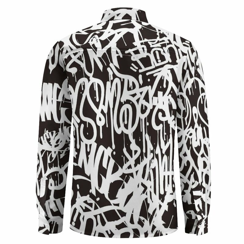 Camisas casuales de Graffiti abstracto para hombres, camisa nueva en blanco y negro, blusa cómoda de gran tamaño, ropa gráfica de manga larga, Primavera