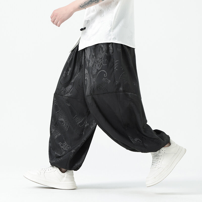 Streetwear spodnie do biegania męskie spodnie z szerokimi nogawkami spodnie z elastyczną gumką w pasie oversize Vintage casualowe spodnie haremowe męskie letnie luźne 5XL