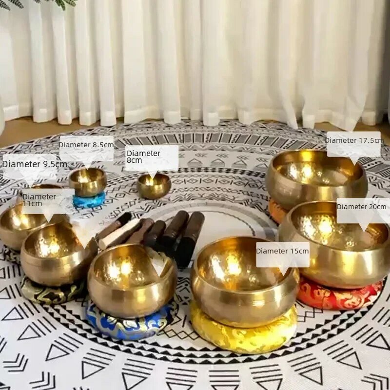 Mangkuk bernyanyi Tibet Set mangkuk suara mangkuk meditasi hadiah unik membantu untuk meditasi Yoga penghilang stres