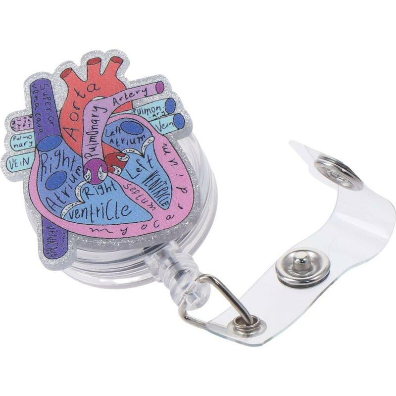 Heart Badge Reel New with ID Clip Acrylic Badge Holder Retractable Alligator Clip Doctor