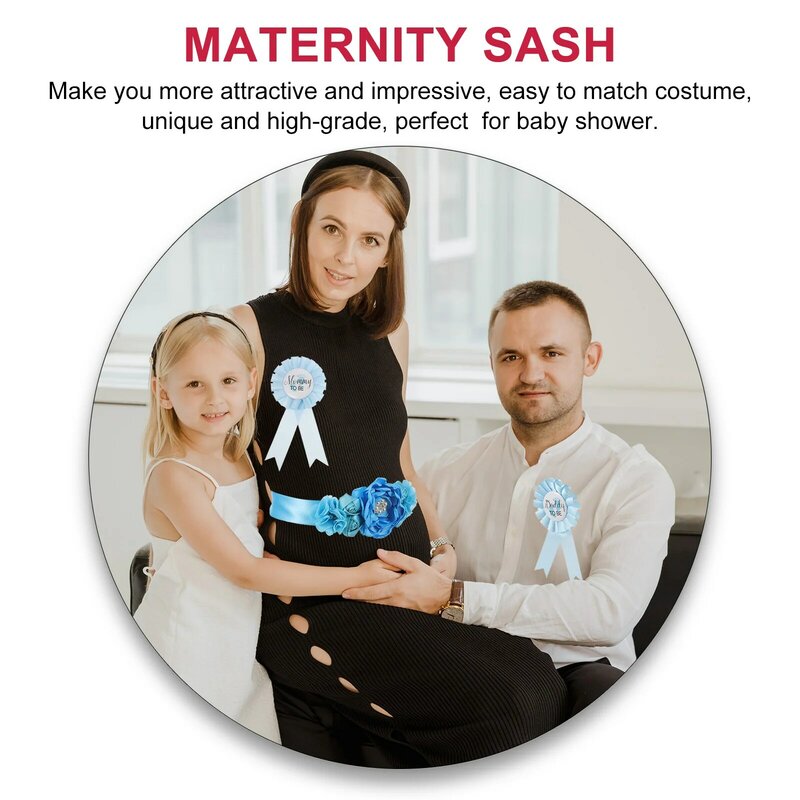 Zestaw plakietek z paskiem prezenty szarfa na Baby Shower ozdabia ciążowy szyfonowy kwiat brzucha ciążowy