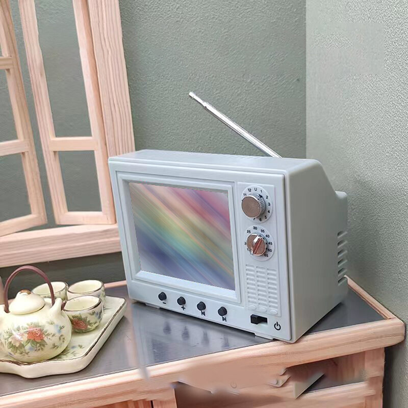 Mini Playable TV Toy House, Carregamento USB, Simulação de Ornamento, Pode Ser Jogado Juntos, 1:12