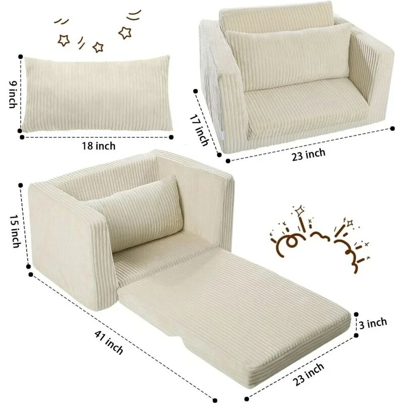 MeMoreCool Kids Couch Fold Out, Flip Out Kids Sofa Chair, Foldable Toddler Couch for Girls Boys, Children Convertible Sofa