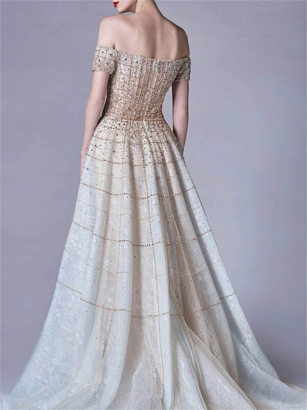 Женское вечернее платье It's yiiya, белое классическое платье-трапеция до пола с открытыми плечами на лето 2024
