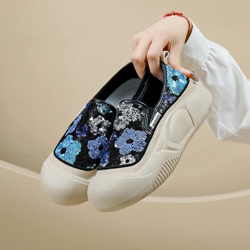 Sapatos casuais femininos respiráveis de sola grossa, de altura, estilo coreano, novo, 2024, para primavera