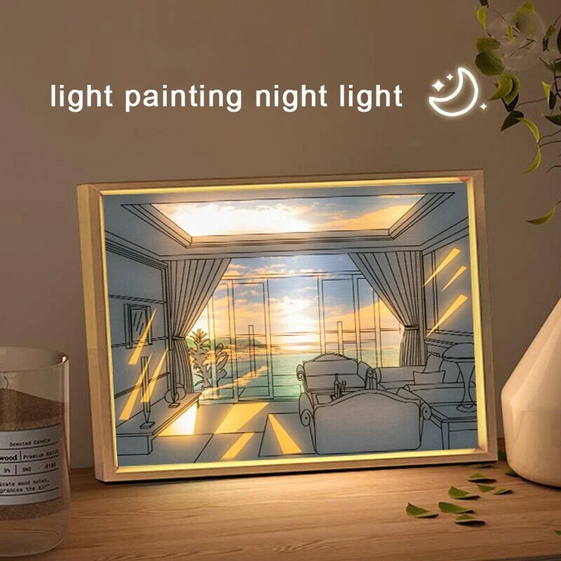 3 Kleuren Verstelbare Ins Led Decoratief Schilderij Licht Usb Plug Wandkunstwerk Creatief Modern Simuleren Zonneschijntekening Nachtlampje