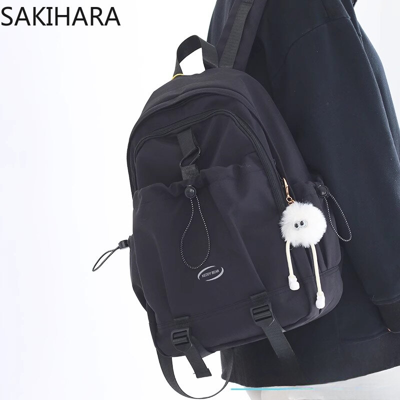 Large Capacity Backpack Women Drawstring Office Lady Casual Mochila Contrast Color Fashion Nylon School Bags for Students