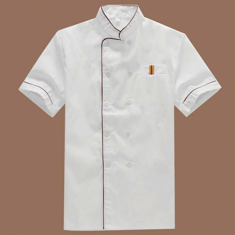 Men Short Sleeve Double-breasted Chef Waiter Work Uniform Catering T-shirt Top For Kitchen Restaurant Food Serive Work Uniform