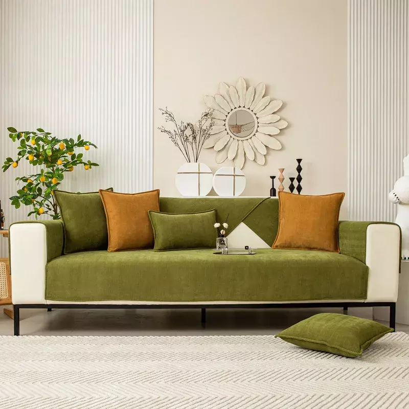 Funda de sofá Universal de chenilla para las cuatro estaciones, alfombrilla de sofá a rayas de Color sólido para sala de estar, cojín antideslizante en forma de L