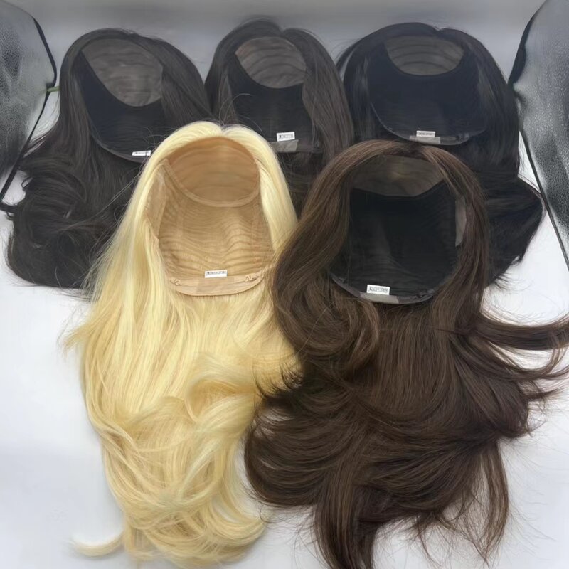 Hstonir real europeu remy cabelo dobrado laço e poli revestimento na frente peruca branca moda feminina substituição do cabelo estoque g028