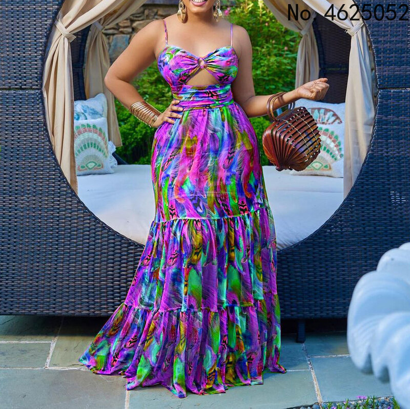 Summer Sexy African Women Sleeveless Printing Polyester Long Dress African Dresses for Women African Clothes Women S-3XL