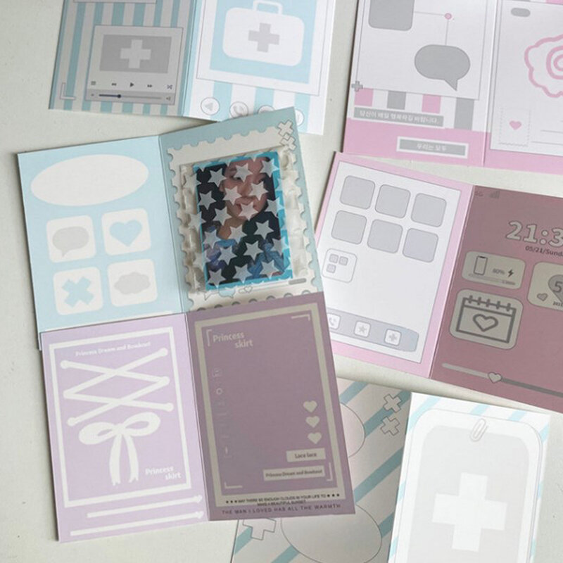 Confezione di piccole carte coreane da 10 pezzi Fold Ins Card Output carta di protezione in cartone biglietto di auguri coreano Fold Card materiale cartaceo